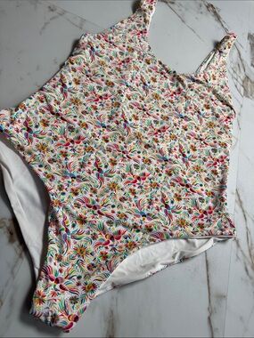 Palms Away All Over Print Bird One Piece Scoop Back Swimsuit Colorful Sz L